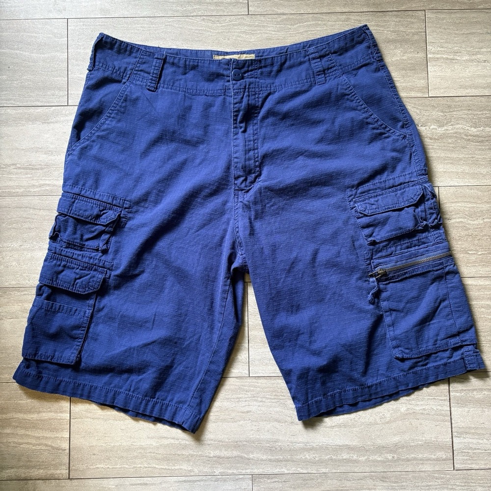Y2K Plugg Cargo Shorts Mens 36 Pacific Blue Ripstop Surf Skate Pockets Baggy
